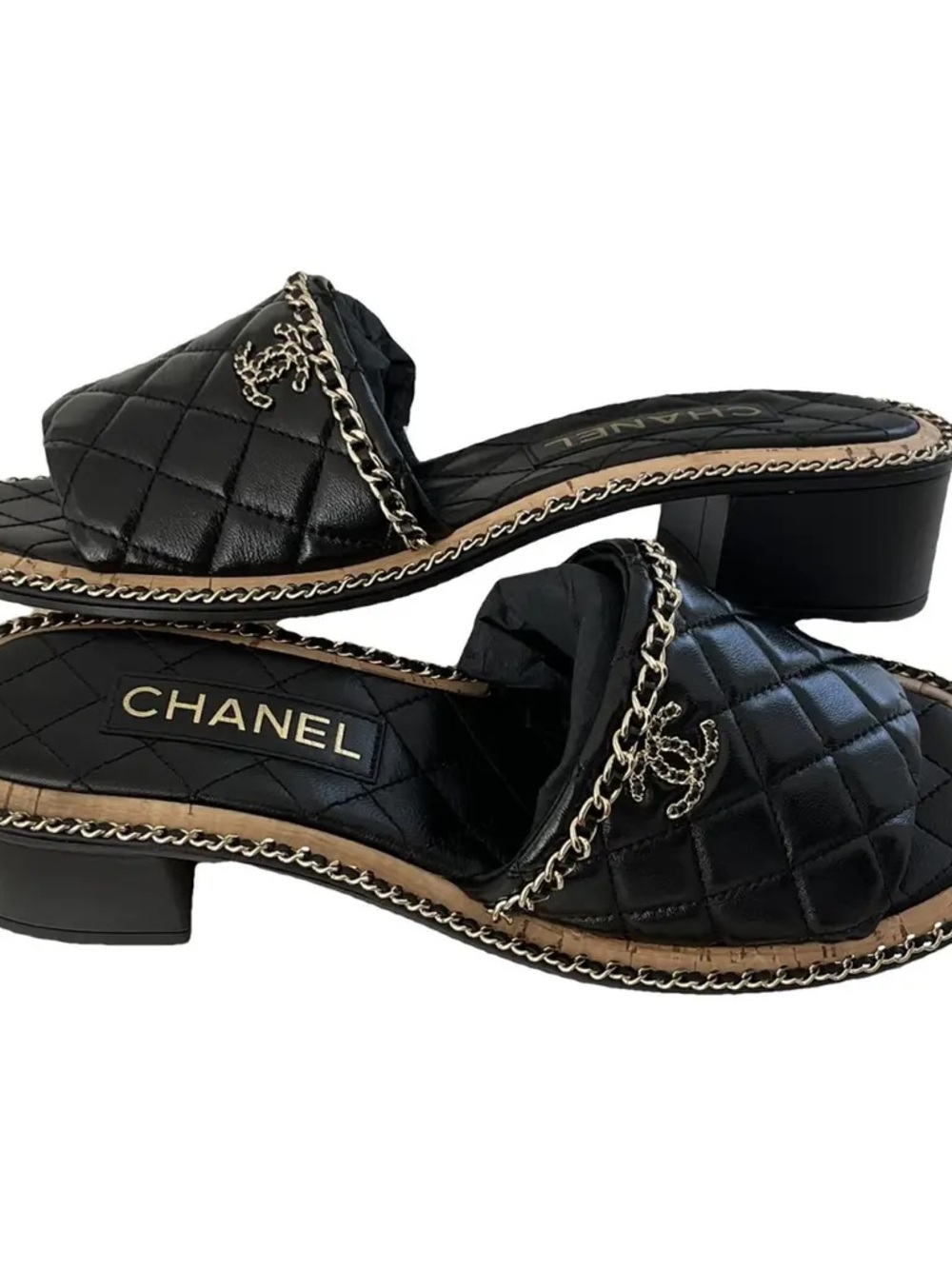 Chanel black quilted leather chain slide - Picture 2 of 6